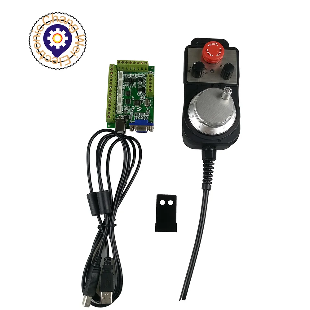 CNC Motion Control CardMACH3 Green 5 Axie USB Interface Board  +   Emergency Stop Hand Wheel.Free shipping in some areas