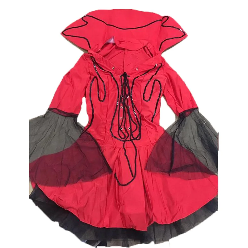 Костюмы на Хэллоуин Kleding, для взрослых, для женщин, злой черный и красный демон, стоячий воротник, костюм, халат, для женщин, маскарадный костюм, Damon Cotume