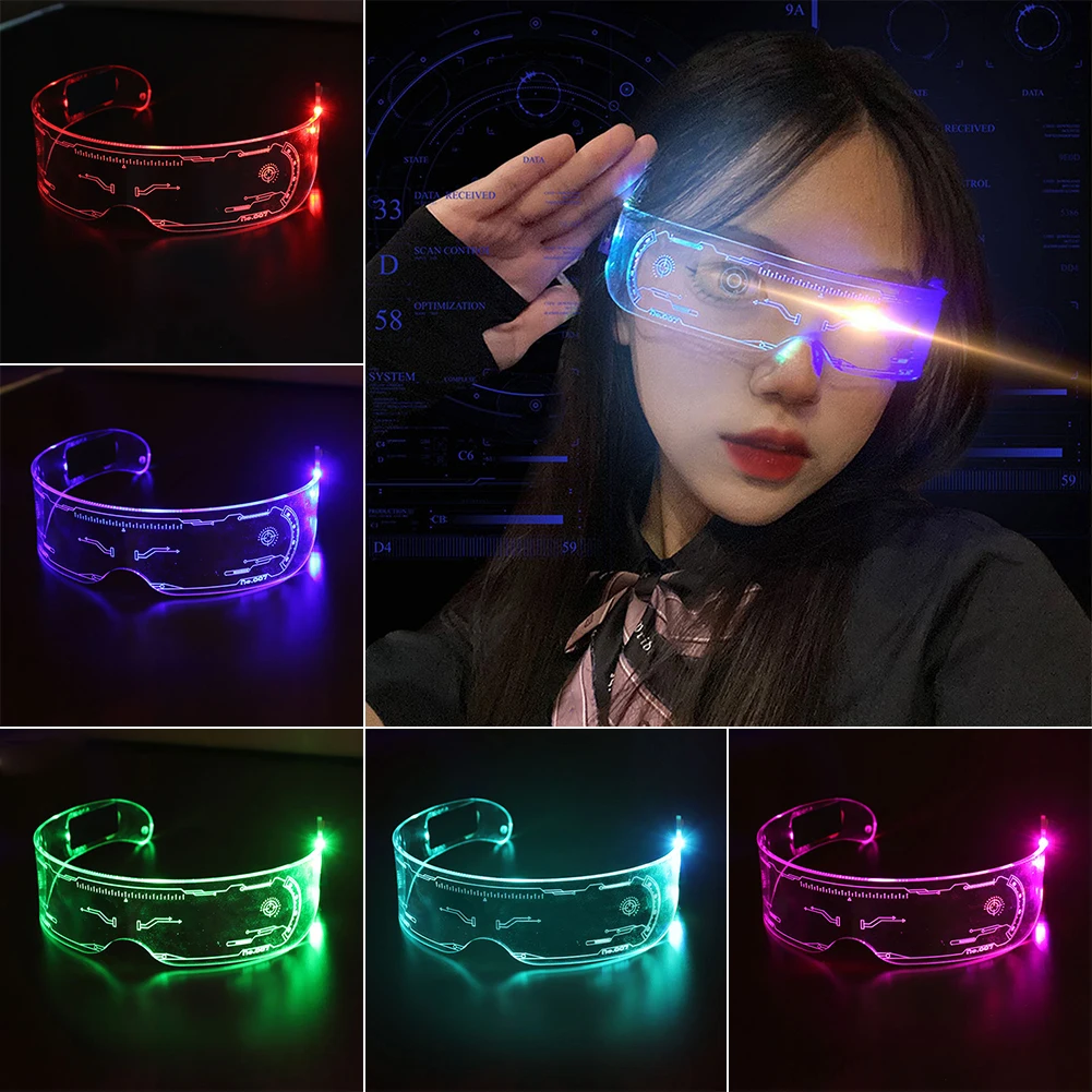 

LED Luminous Sunglasses Vintage Punk Goggles Men Women Fashion Party Christmas Colorful Light Up Glasses Shades UV400 Adjustable
