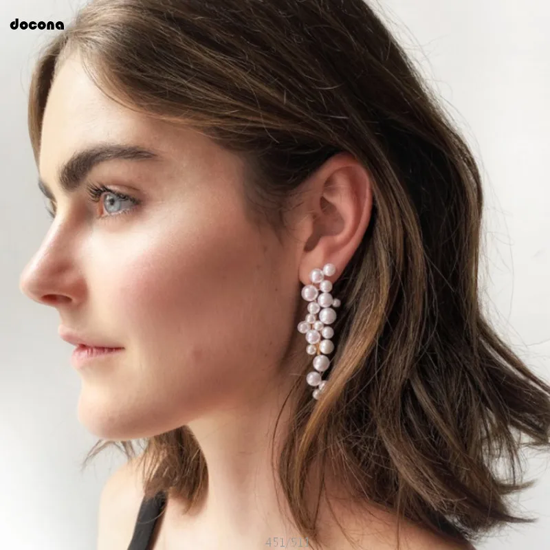 Женские серьги подвески docona элегантные золотистого цвета с листьями и жемчугом