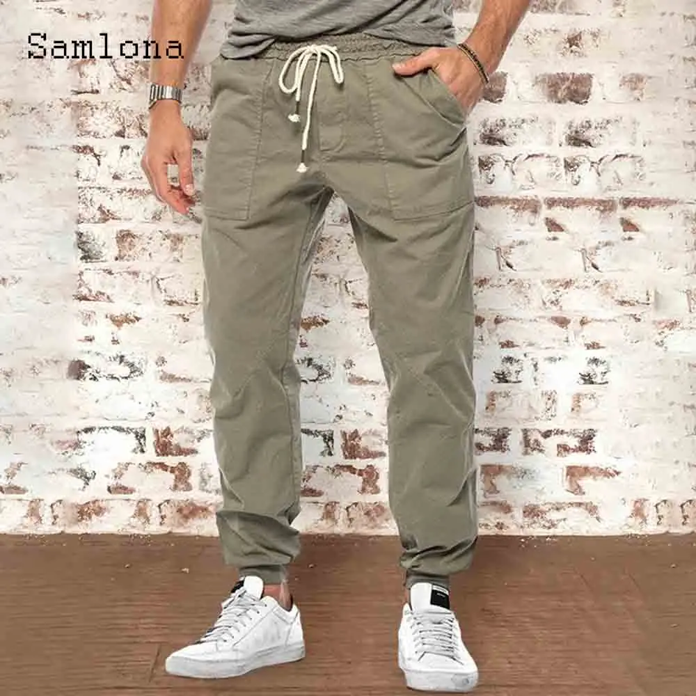 Men Casual Drawstring Pants 2021 Autumn Cargo Pants Male Zipper Pockets Trouser Army Green Outdoor Leisure Pant Mens Streetwear