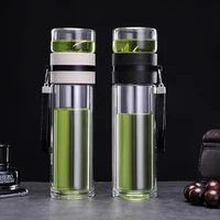 300ml portable glass water bottles with stainless steel tea infuser filter double wall tea bottle glass tumbler travel drinkware