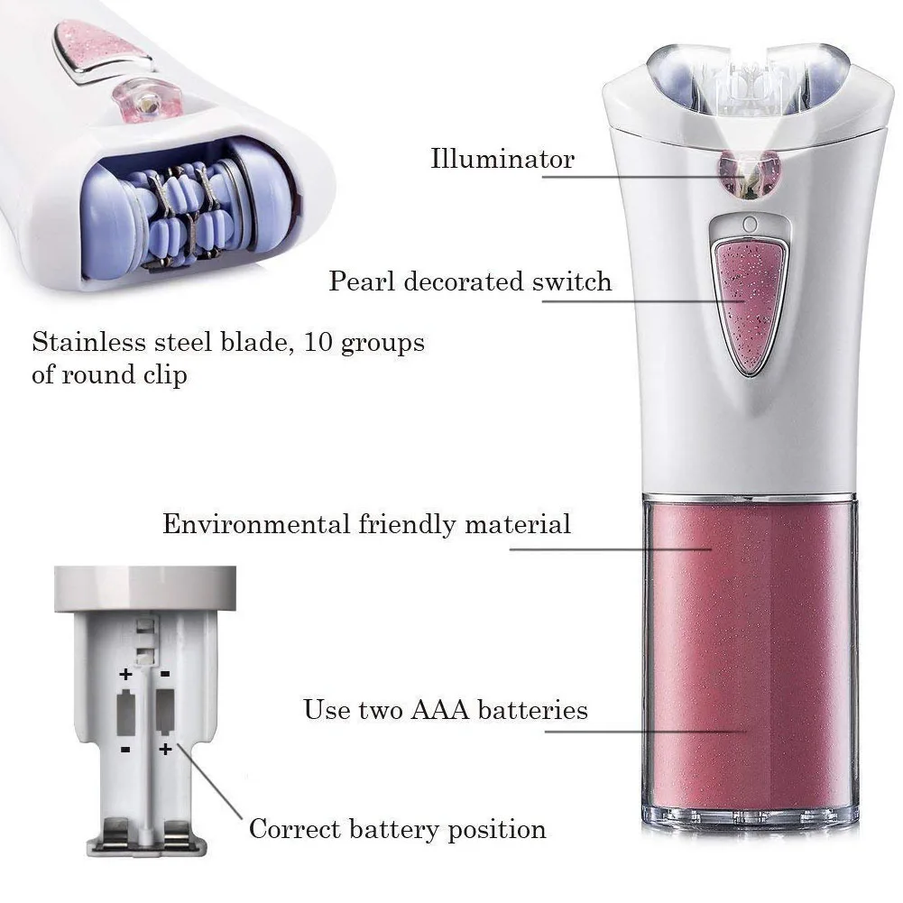 

Women Shaver Portable Lady Epilator Hair Removal Cordless Trimmer Multifunctional Battery Powered Epilator Electric Universal