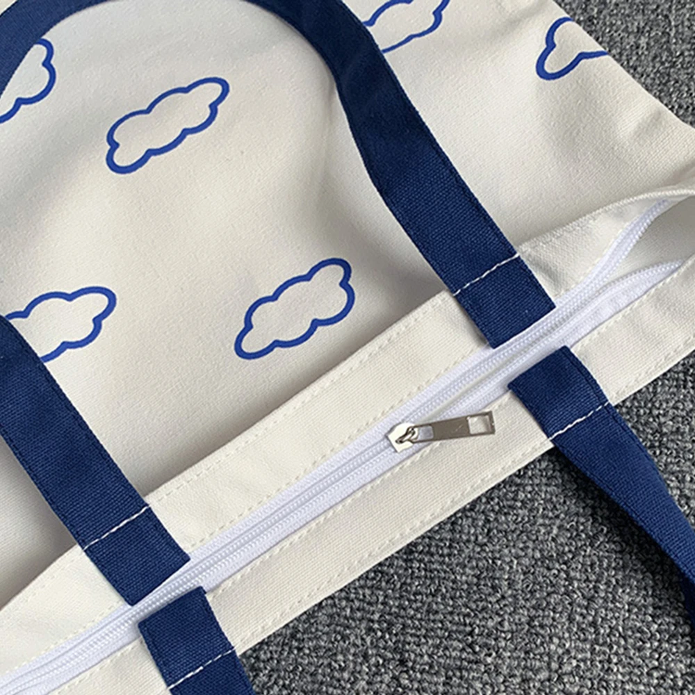 

2021 New Fashion Women Canvas Eco Reusable Shopping Bags Clouds Printing Tote Bags Casual Cloth Shoulder Shopper Bag Handbags