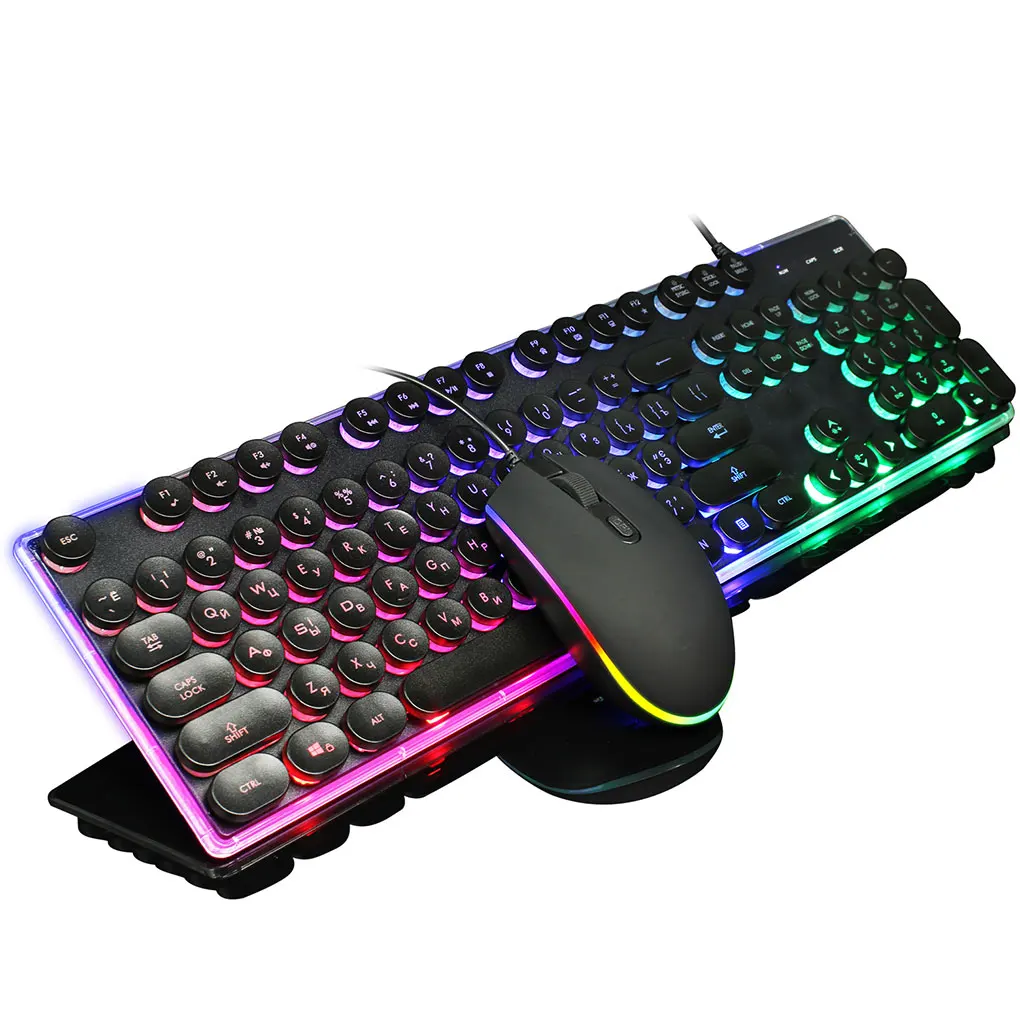 Игровая клавиатура V300 с русской раскладкой бесшумная мышь 1600 точек/дюйм RGB и