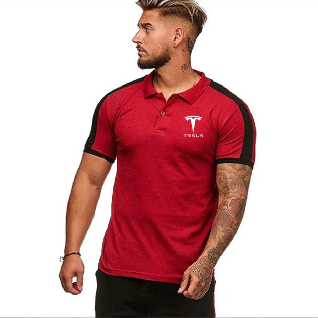 Мужская рубашка поло с принтом Tesla летняя мужская отворотом коротким рукавом