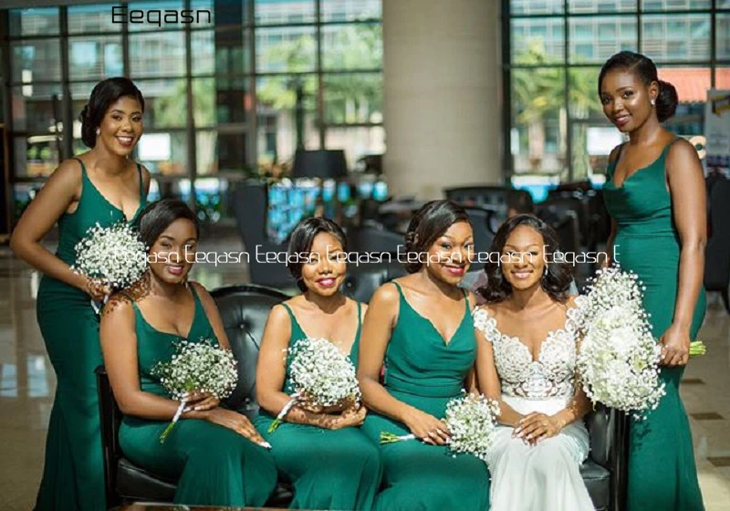 

Wholesale Green Mermaid Cheap Bridesmaid Dresses V Neck African Wedding Party Gown Long plus size 2020 vestidos