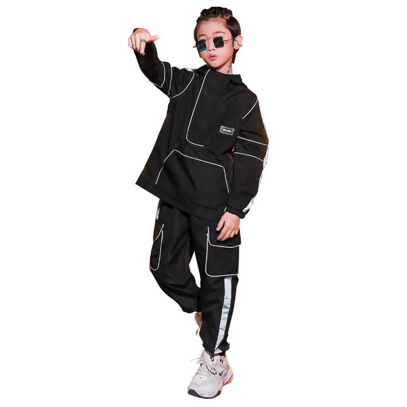 

Boys Girls Jazz Costumes Hip Hop Clothing Luminous Hooded Suit Children Street Dance Stage Performance Wear Modern Outfit DN6457