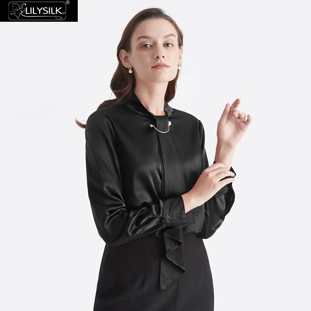 Женская шелковая блузка LilySilk воротник стойка распродажа бесплатная