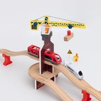magical track railway wooden track train fun crane educational toy crane tower crane engineering construction toys for kid gifts