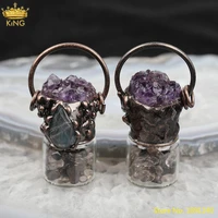 5pcs unique amethysts quartz chip beads pendant jewelry vintage bronze hoop gemstones healing charms for diy jewelry making