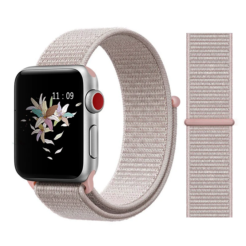 Для наручных часов Apple Watch, версии 3/2/1 38 мм 42 мм нейлон мягкий дышащий нейлон для наручных часов iWatch, сменный ремешок спортивный бесшовный series4/5 40 мм 44 мм - Цвет ремешка: Color40 Rose Pink