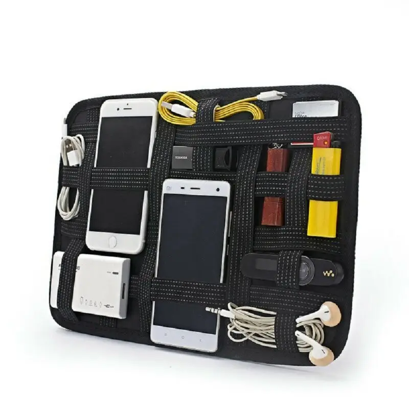 

Potable Elastic Integrated Black Electronic Accessories Cables Organizer USB Storage Case Digital Bag Earphone Home Organization