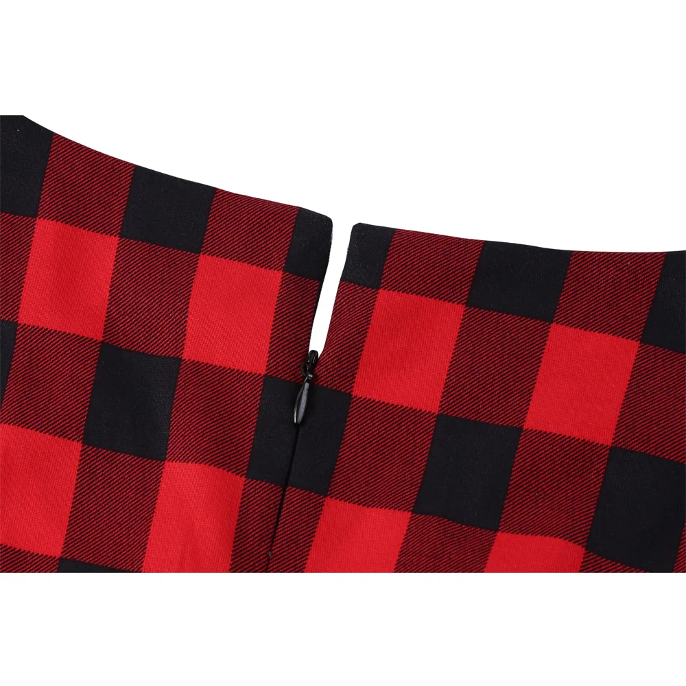 Женское винтажное платье в клетку красное Хлопковое с пышной юбкой стиле ретро 50