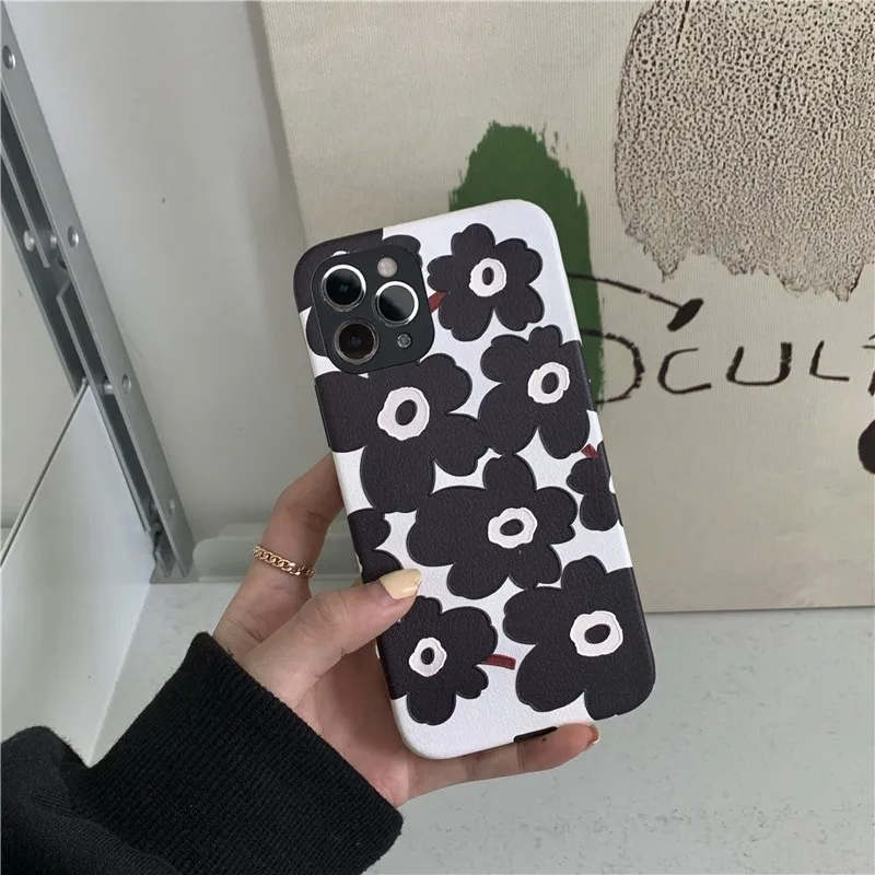 

Fashion Matte Black Flower Girl Soft Case For Iphone 11 12 Pro Max Mini 7 8 Plus Xr X Xs Max Se 2 Pu Leather Phone Cover Fundas