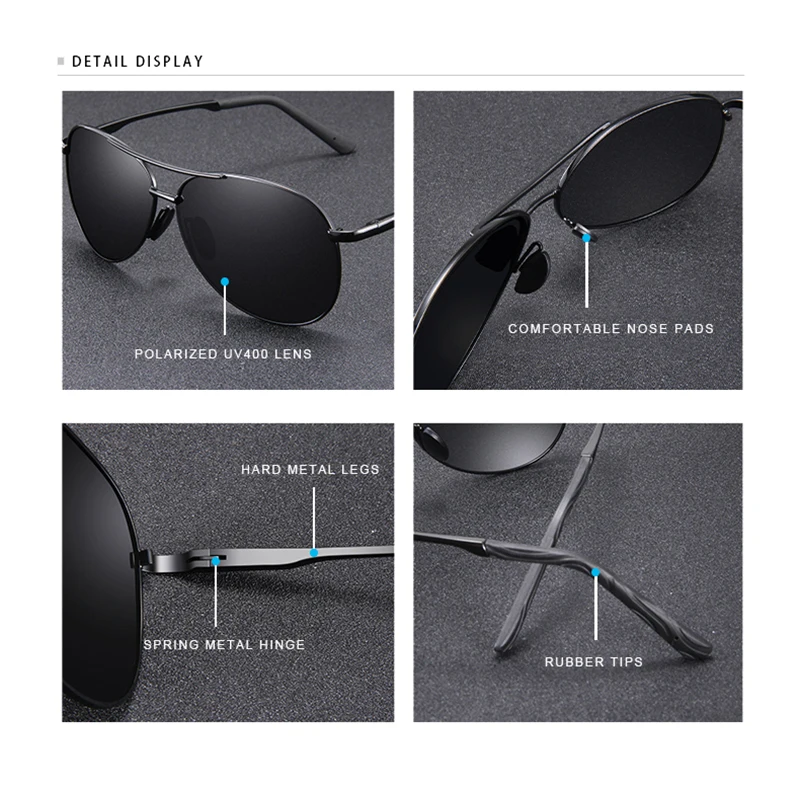 CONCHEN Pilot Polarized Sunglasses Men Women Metal Frame Spring Hinge Driving Sun Glasses Male Retro Sunglasses