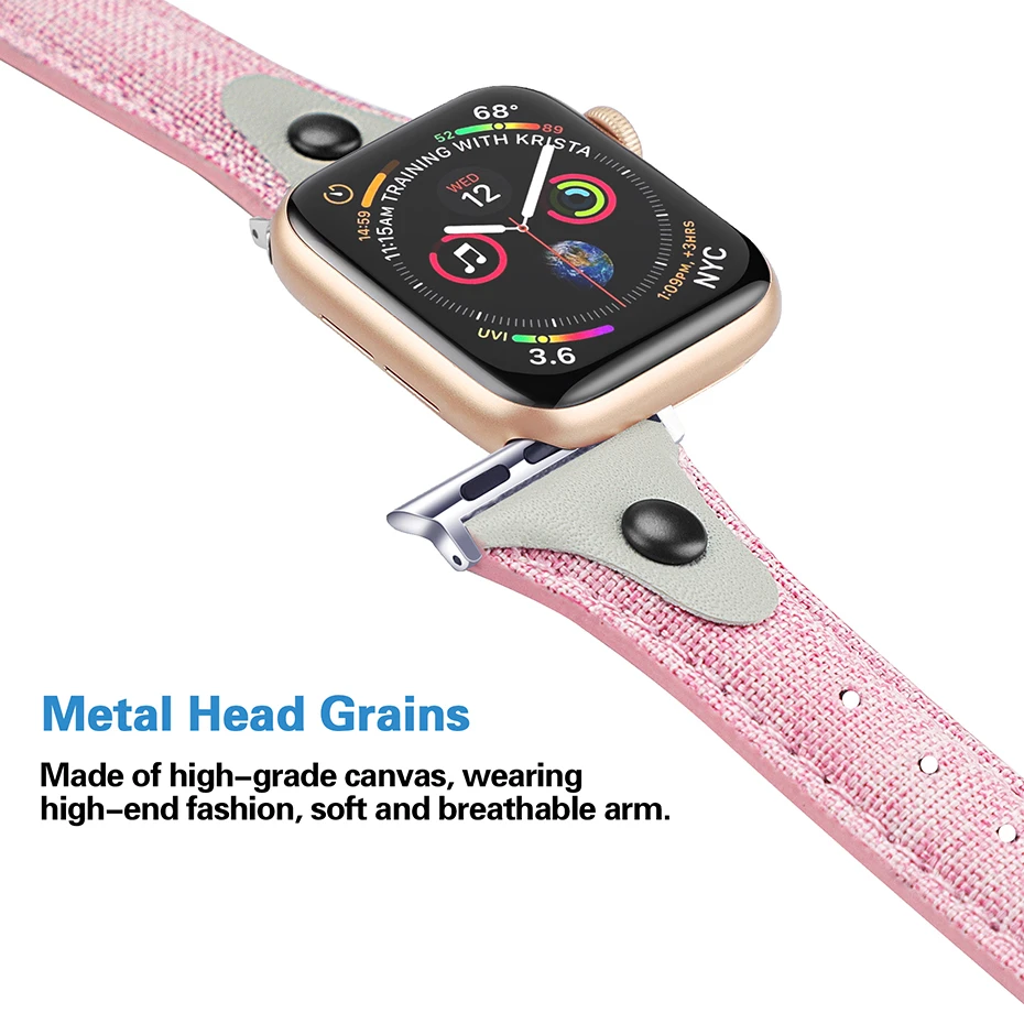 Ремешок из натуральной кожи для apple watch band 44 42 мм браслет холщовой ткани iwatch series 5 4 3