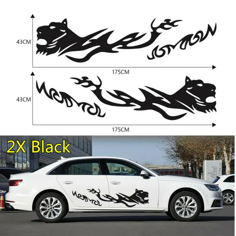 

2Pcs Black Cheetah Style Car Side Door Body Sticker Graphics Decal Waterproof