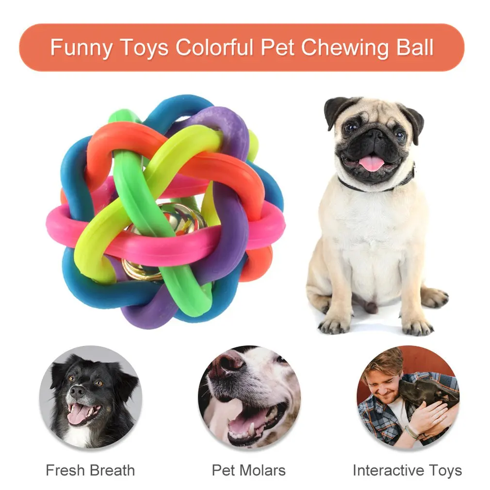 

1pcs Pet Dog Cat Toy Colorful Rubber Round Ball with Small Bell Toy Hot Worldwide