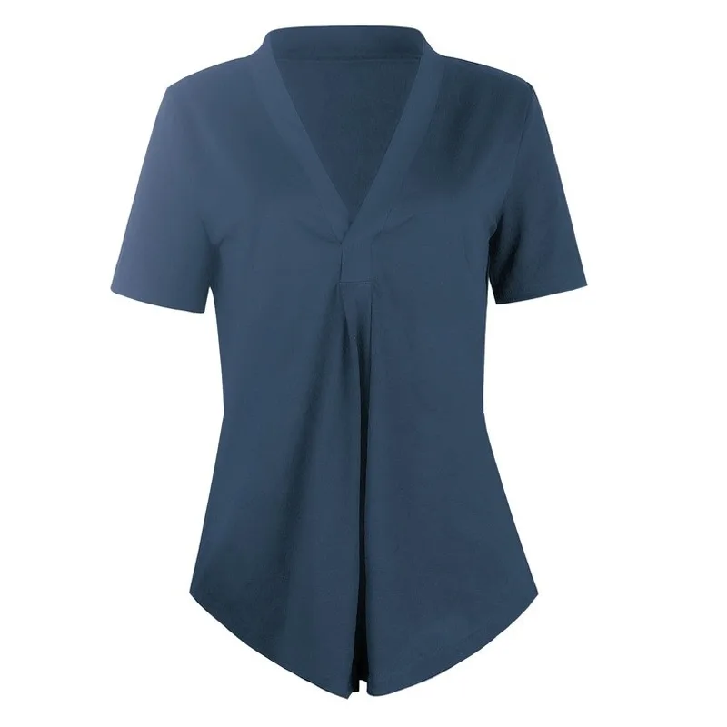 

New European and American Women's V-neck Loose Short-Sleeved Top Shirt Women Blouse Cotton Plus Size Clothing