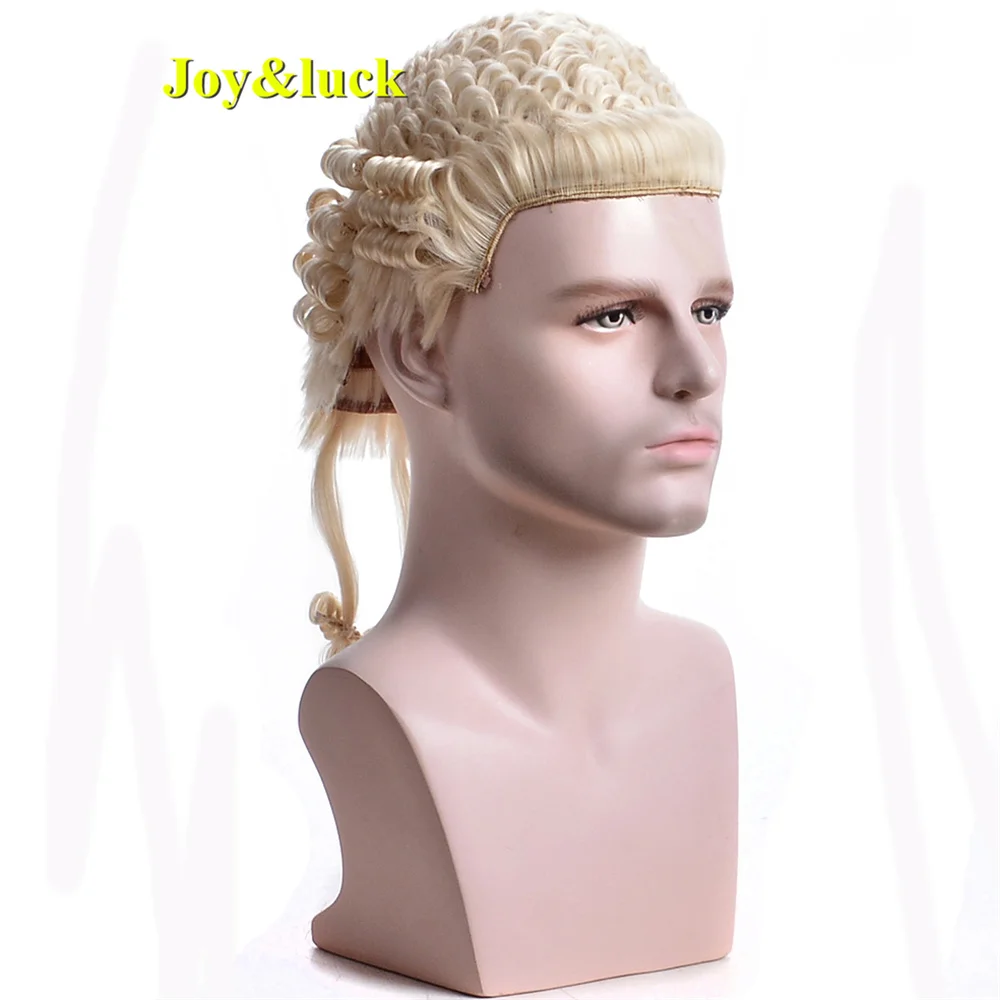 Synthetic  Lawyer Wigs Short 613 Blonde Curly Wigs For Men Handmade High Quality Fiber Barrister Hair Wig