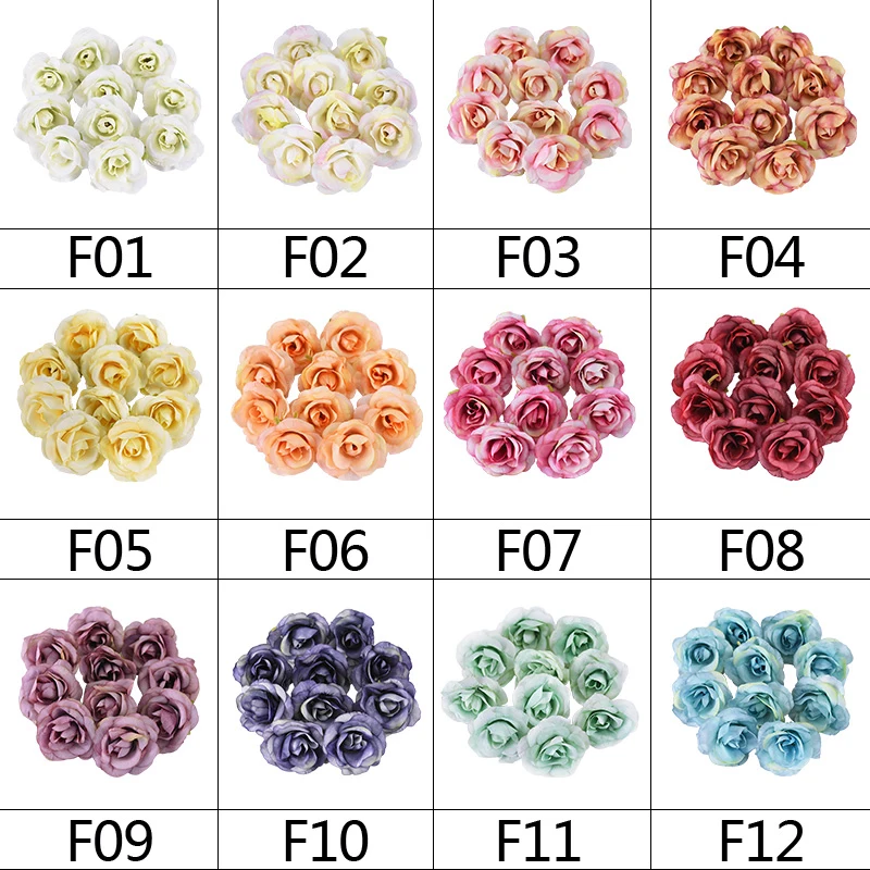 

20/50pcs 4cm High Quality Artificial Flower Head Silk Rose Fake Flower DIY Scrapbook Wreath Craft Wedding Party Home Decoration