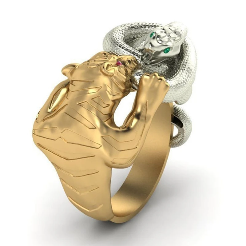 Массивное дизайнерское мужское кольцо в стиле панк змея тигра модное украшение