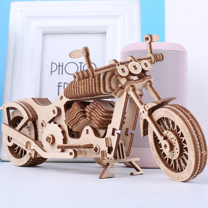 

3D Wooden Puzzle Model Motorcycle DIY Handmade Mechanical for Children Adult Model Kit Mechanical Game Assembly Wooden kit