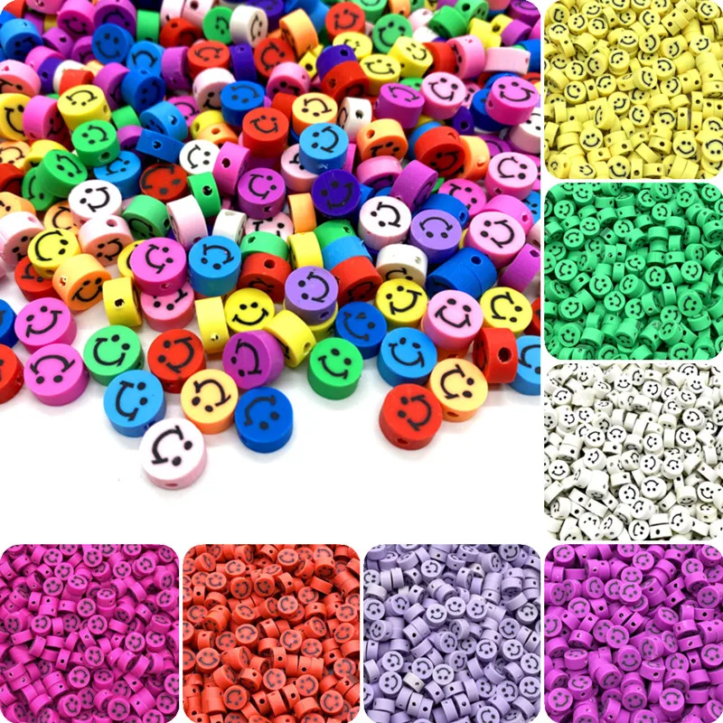 

30pcs/Lot 10mm Clay Spacer Beads Oval Shape Smile-Face Beads Polymer Clay Beads For Jewelry Making DIY Bracelet Accessories