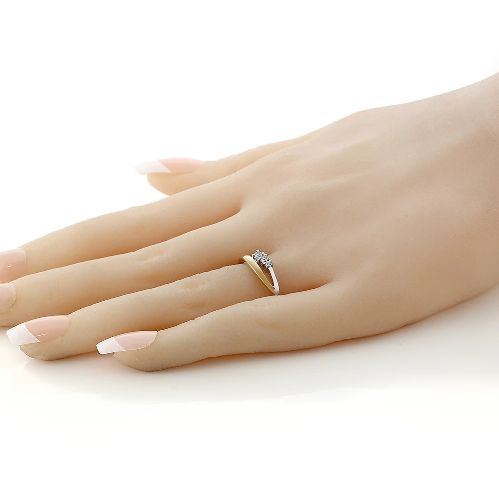 Женское двухцветное кольцо с бриллиантом 14 K желтое и белое золото 3 камня 0 25 Cttw (в
