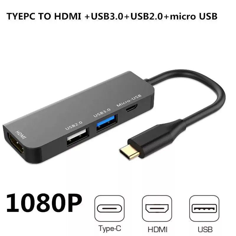 Usb c HDMI type c Hdmi mac 3,1 конвертер адаптер type c в hdmi HDMI/USB 3,0/type-C Алюминиевый адаптер для Apple Macbook - Цвет: gray