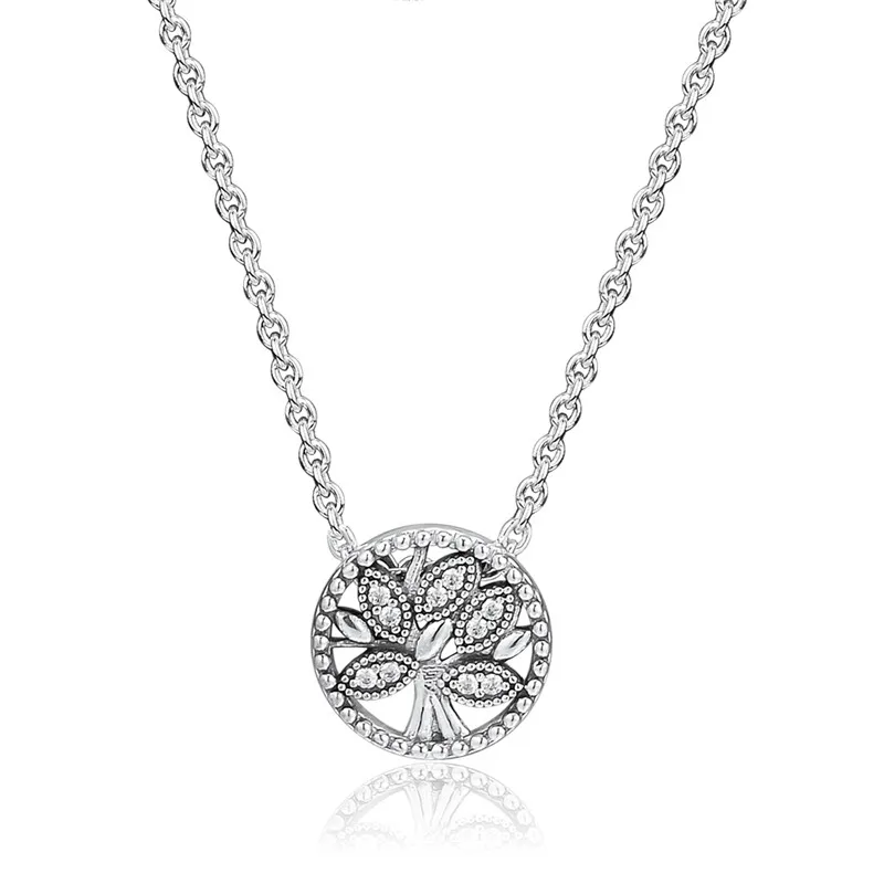 

Tree of Life Pendants Necklaces for Women 925 Sterling Silver Chain Necklace Clear CZ Crystal Family Tree Statement Necklaces