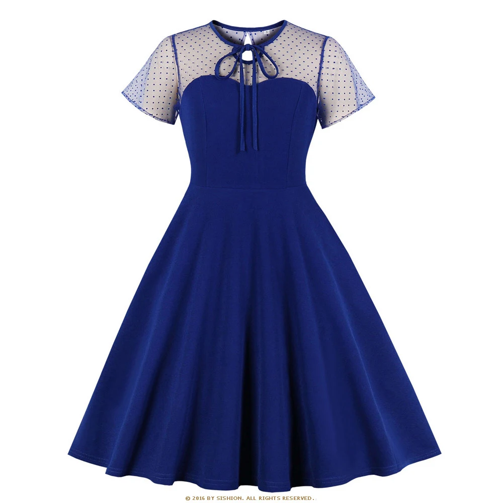 

Женское Прозрачное платье с пышной юбкой VD1308, винтажное платье из сетчатой ткани синего, винного, красного, черного цветов, летний сезон