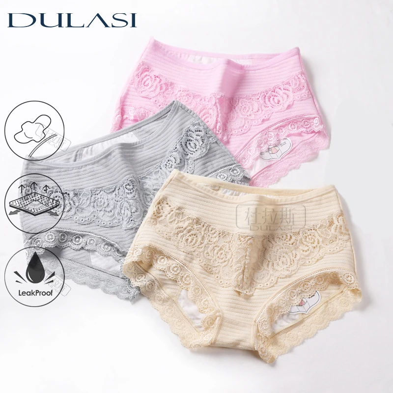 

Dropshipping Leak Proof Menstrual Panties Physiological Pants Women Underwear Comfort Cotton Lace Mid Rise Briefs DULASI