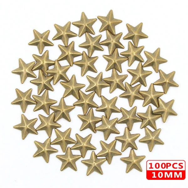 10MM Star Bronze 100 шт Горячая фиксация шпильки медь звезда квадратный череп стразы железные заклепки для одежды металлические заклепки DIY панк аксессуары для одежды - Цвет: 10MM Star Bronze