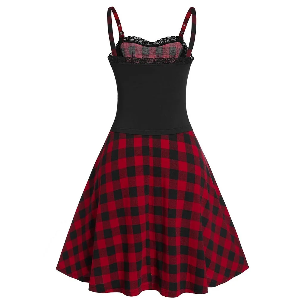 CHAMSGEND Bandage Dresses 2019 New Arrivals Cool Plaid Print Sleeveless Dress Short Womens Irregular Hem Plus Size | Женская одежда