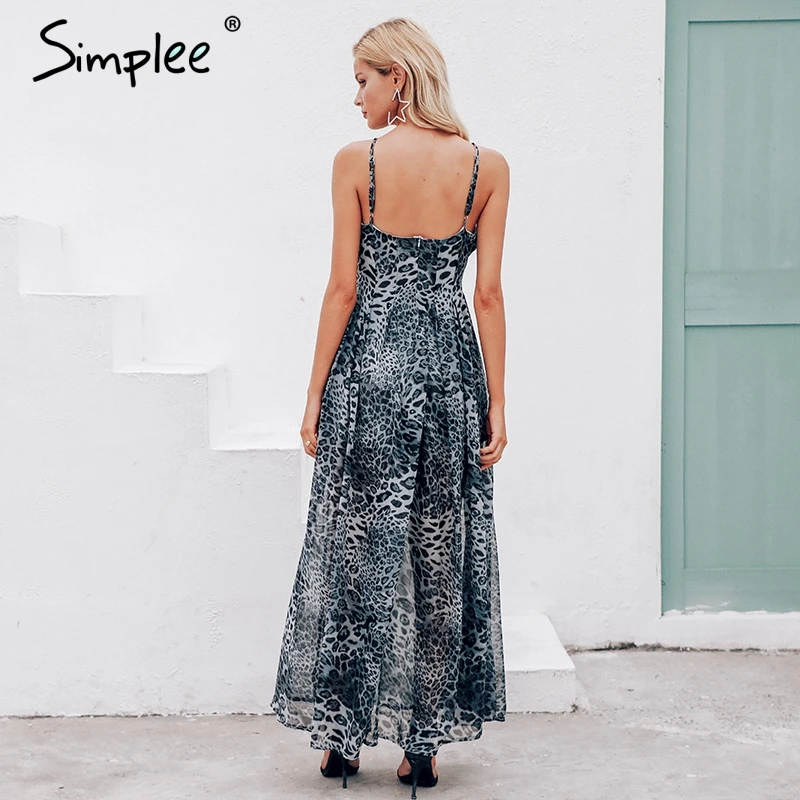 Женское летнее леопардовое длинное платье Simplee сексуальное вечернее шифоновое