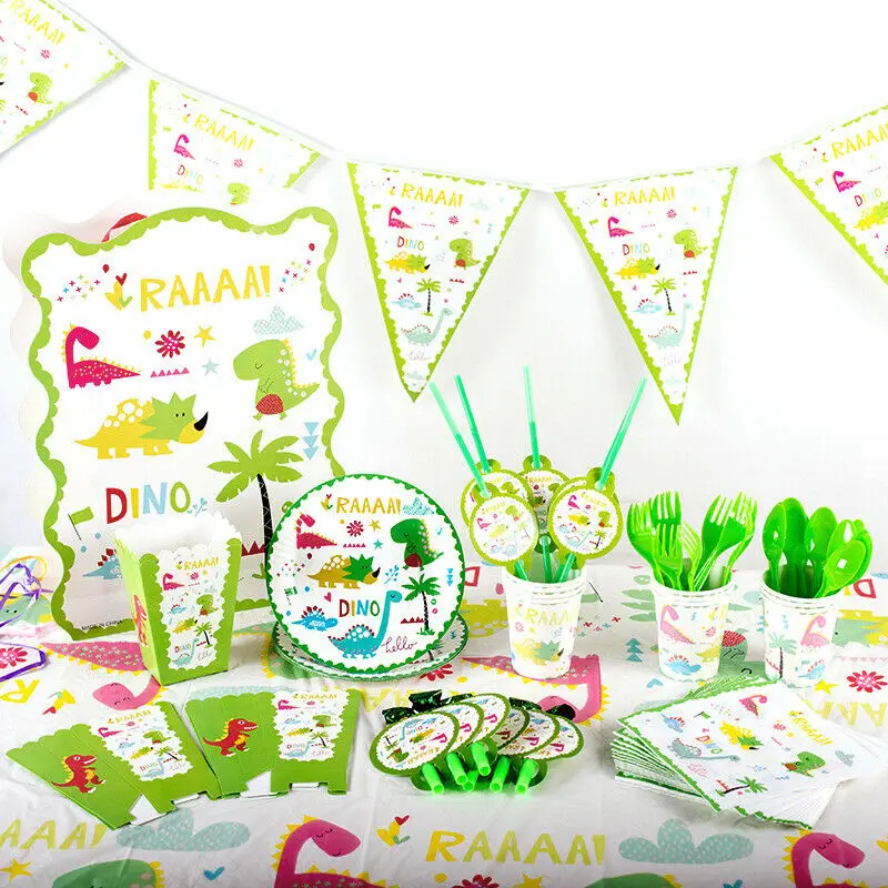 

Dinosaur Party Tableware Set Dinosaur Hat Paper Plate Popcorn Box Snack Box For Kids Birthday Baby Shower Party Supplies Decor