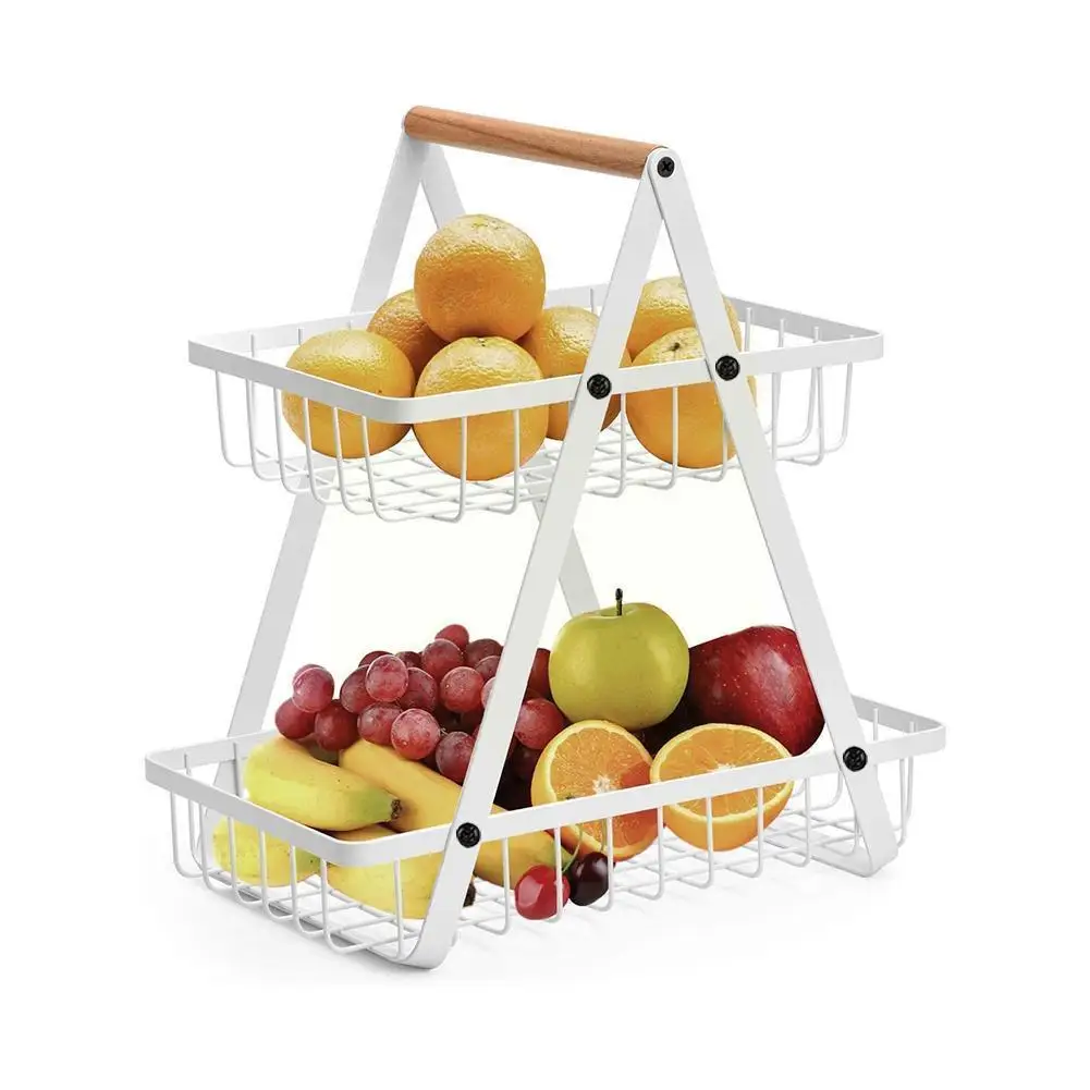 2-Tier Metal Fruit Basket Portable Kitchen Storage Vegetables For Fruits Household Rack Shelf Countertop Supplies Y2T2 | Дом и сад
