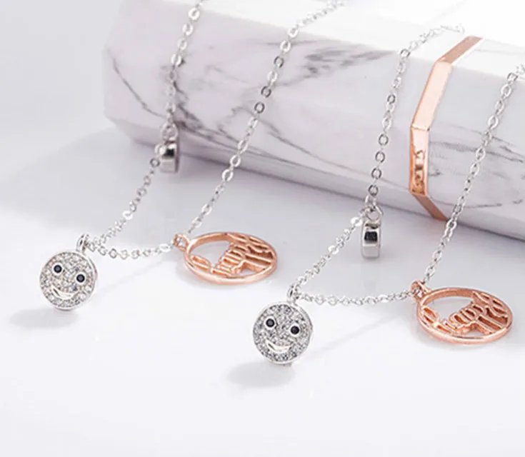 

High Quality New Woman Smile Smiley Necklace Happy Clavicle Chain Jewelry Crystal Pendant Girls Gift
