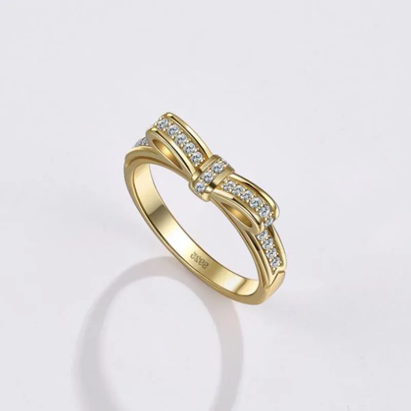 

New 925 Silver Pan Gold Gorgeous Bow Ring Is Suitable For Women's Fashion And Romantic Jewelry