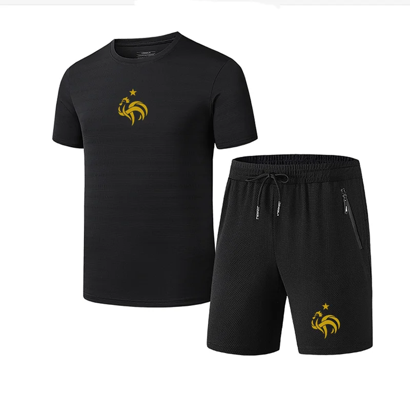 

2021Summer New Men's T-Shirt Suit Ultra-Thin Stretch Sports Brand 2-Piece Casual Short-Sleeved Suit Sportswear Male Size (L-8XL)