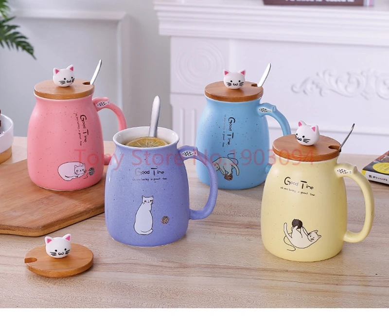 Новая термостойкая чашка с котом Сезам цветная мультяшная крышкой керамическая