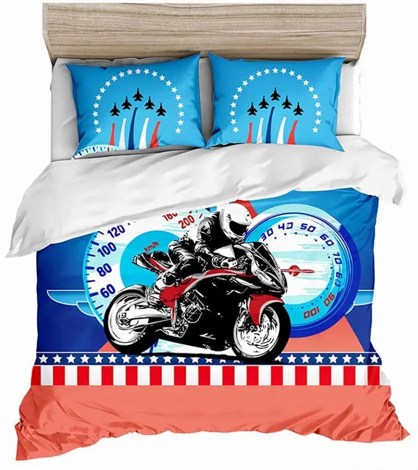 

Комплект постельного белья с пододеяльником и 3D принтом, одиночный пододеяльник для гоночного мотоцикла: с двойным пододеяльником