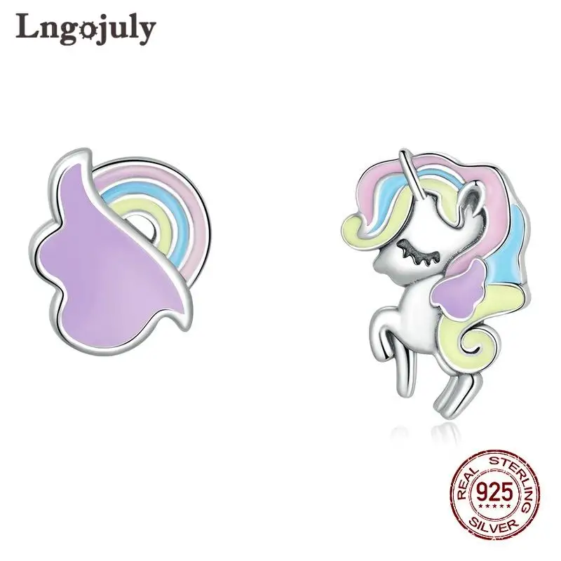 

Hot Sale 925 Sterling Silver Women Earring Classic Rainbow & Horse Stud Earrings For Women Girl Birthday Party Fine Jewelry Gift
