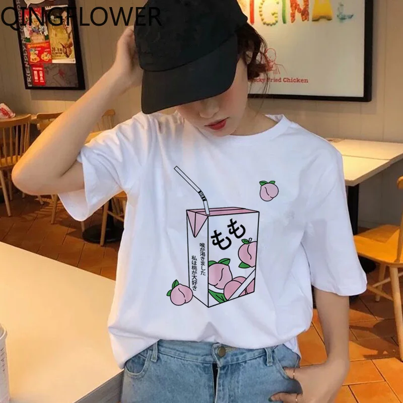 Персиковый Сок футболка японский эстетический гранж для женщин и девочек 90s Kawaii
