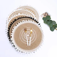 round 38cm nordic style non slip kitchen placemat coaster cotton linen embroidery pad dish coffee cup table mat home decor 51001