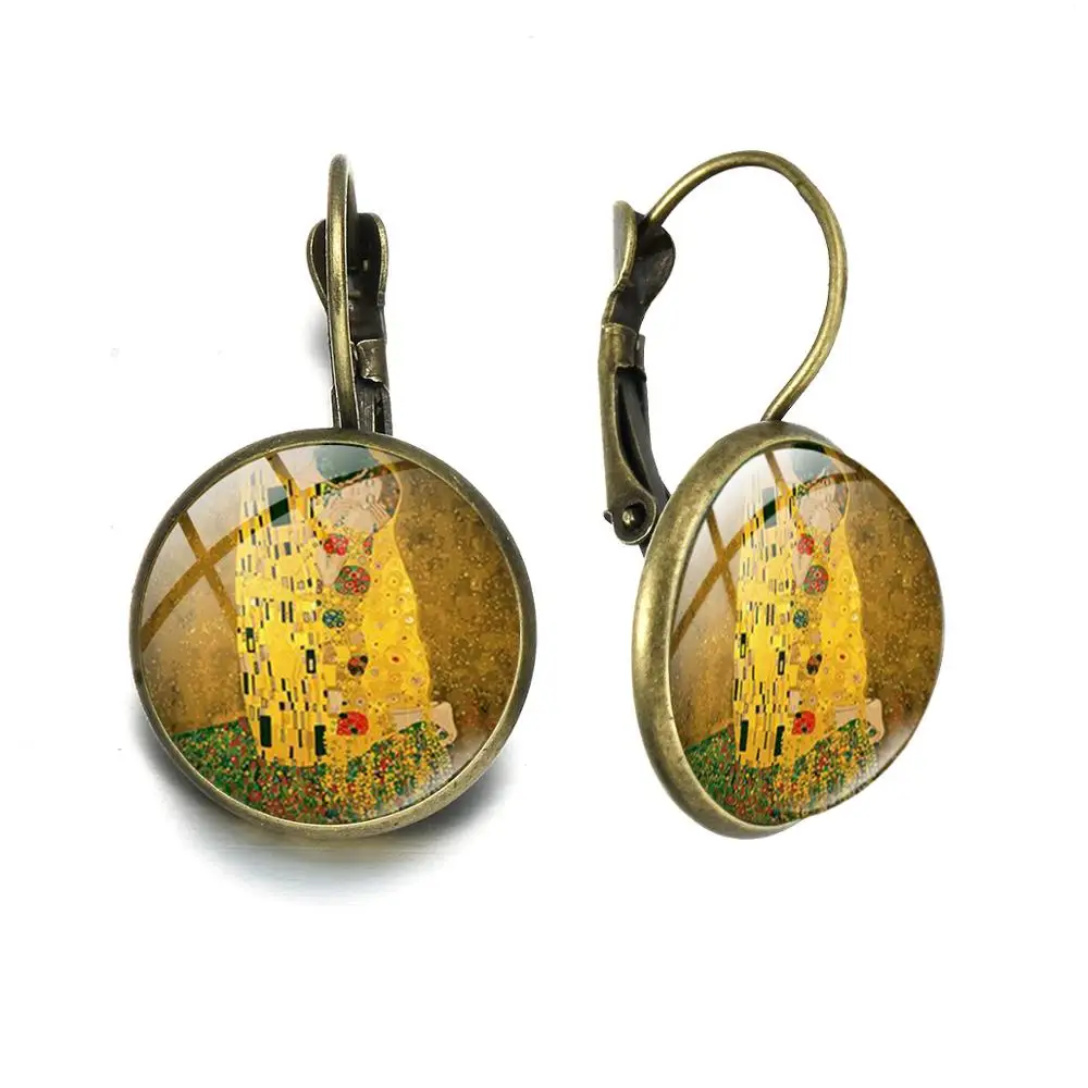 SONGDA Classic The Kiss Cameo Glass Art Picture Earrings Gustav Klimt Oil Painting Theme Hook Women Handcrafted Jewelry | Украшения и