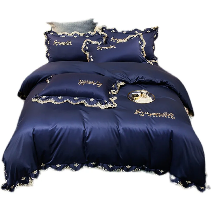 

European-style silk four-piece suit lace quilt cover double-sided ice silk bedding summer bed sheet high-end bed sheet