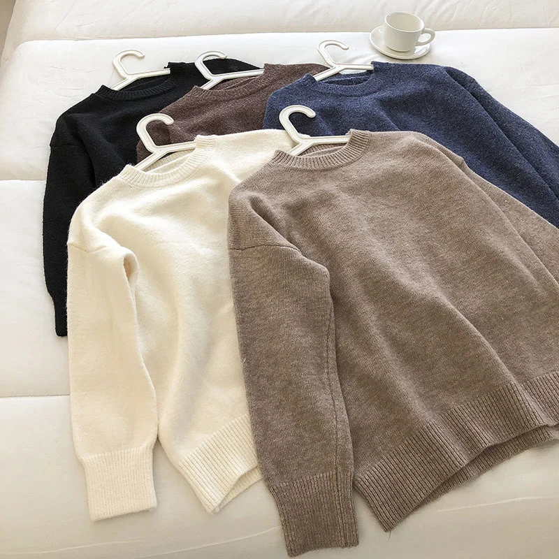 

Autumn Winter Women Knitted Cashmere Sweater Oversized Soft Casual Basic Pullover Long Sleeve Loose Tops